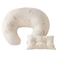 PRIELLE 幼兒用Eddy純棉哺乳枕+枕頭組, 淺褐色