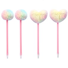 indi.k 棉花糖球毛球原子筆 2支 + 愛心毛球原子筆 2支 0.5mm, 1套, 混合顏色