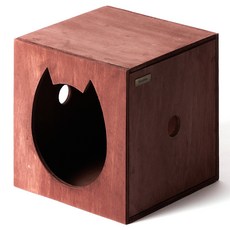 kmmmmm 貓咪手工木製方塊型貓咪設計躲貓貓屋, 巧克力棕色, 1個