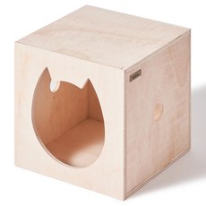 kmmmmm 貓咪手工木製方塊型貓咪設計躲貓貓屋, 原木色, 1個