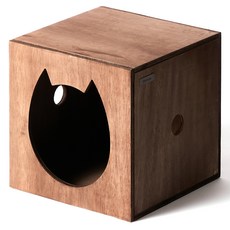 kmmmmm 貓咪手工木製方塊型貓咪設計躲貓貓屋, 新紫檀色, 1個