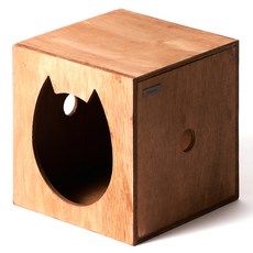 kmmmmm 貓咪手工木製方塊型貓咪設計躲貓貓屋, 咖啡色, 1個