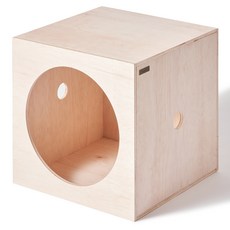 kmmmm 고양이 수제작 나무 큐브 원형 숨숨집, 내츄럴, 1개