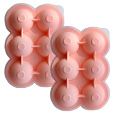 Bueokdaom 矽膠圓形6格製冰盒, 粉紅色, 2個