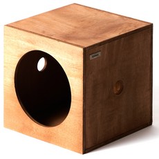 kmmmm 貓咪手工木製方塊圓形躲貓貓屋, 1個, 咖啡