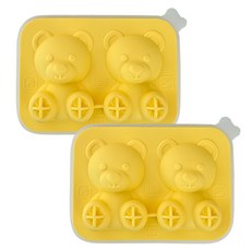 廚房好物 矽膠小熊冰塊模具 2格, 黃色, 2個