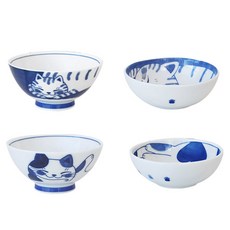 부엌다옴 야옹이 공기 대접 2인 세트, 미케, 도라, 공기 2종 + 대접 2종