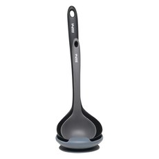 SiliPot 2種湯勺 + 吸盤式湯勺架套組, 小湯勺 + 大湯勺 + 湯勺架, 深灰色, 1套