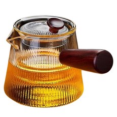 투썬빌리지 우드손잡이 직화 플리츠 유리 찻주전자, 800ml, 1개
