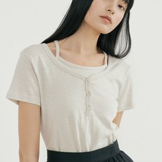 리올그 여성용 블로 웨이브 버튼 반팔 티셔츠