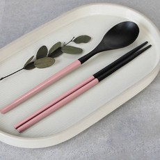 골든벨금속 자연 옻칠 팔각 수저 세트, 핑크, 숟가락 + 젓가락