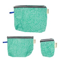 베베슈에뜨 방수 약파우치 + 기저귀 파우치 + 도시락 파우치 세트, 드로잉 민트