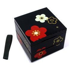 HAKOYA 迷你雙層方形餐盒 12cm, 梅花黑, 1個