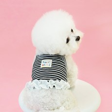 PETSLAND 寵物犬Lily荷葉邊條紋背心, 1個, 黑色