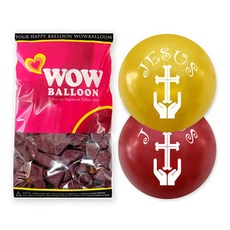 教會氣球 2款 x 50入組, 十字架 JESUS(珍珠酒紅色, 珍珠金色), 1套