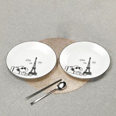 코렐 스누피 앤 찰리 에디션 접시세트, 1세트, 원형대접시 2p, 혼합색상