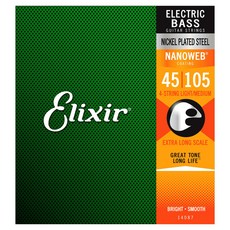 Elixir Nanoweb 鎳製 輕中型 加長版 貝斯吉他弦 45105 + Castle 彈片 3片, 14087, 混合顏色