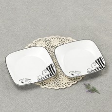 Corelle Brands 康寧餐具 史努比與查理版 方形中盤, 2個, 單品, 黑色 + 白色