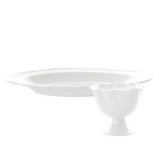 PRELUDE NEOBON甜點碗 + 簡約線條橢圓義大利麵碗 2件組, 白色, 1套