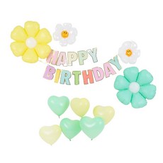 파티쇼 데이지 마카롱 풍선 생일 슬림 세트, 옐로우그린, 1세트