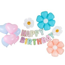 PARTYSHOW 雛菊馬卡龍氣球生日纖巧組合, 1套, 藍粉色