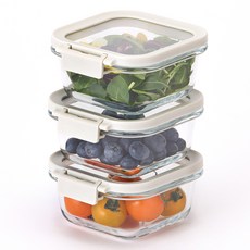 네오플램 코모도 내열유리 정사각 밀폐용기, 3개, 320ml