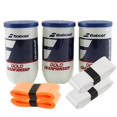 BABOLAT Championship網球罐裝 2入*3罐+拍柄布 2種*2入組, 1組, 白色 + 橙色