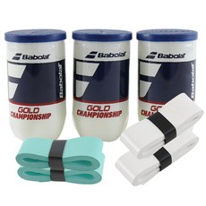BABOLAT 錦標賽網球罐裝球 2入 x 3罐 + 握把布 2種 x 2入組, 1套, 綠色網球罐裝球 + 白色 + 薄荷綠握把布