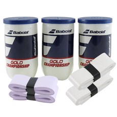 BABOLAT 錦標賽網球罐裝球 2入 x 3罐 + 握把布 2種 x 2入組, 1套, 白色 + 紫色