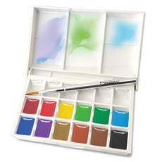 신한화구 최고급 수채화 PWC 하프 팬 고체 물감 + 6칸 세트, 1.5ml, 12색