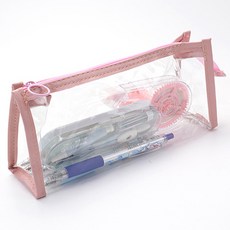 Moon Gom 商店 感性簡約PVC透明鉛筆盒, 1個, 粉紅色