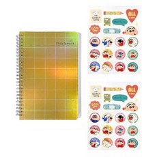 蠟筆小新 6個月學習計畫本 + 貼紙 2張 組合, 起司黃, 1套