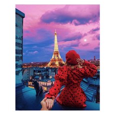 알로데 랜드마크 여친 뒷태 보석십자수 30 x 40 cm DIY 세트 스퀘어큐빅, 03 에펠탑, 1세트