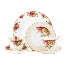 ROYAL ALBERT 皇室玫瑰雙人茶具組, 1套, 餐盤 27cm + 餐盤 20cm + 茶杯 2入 + 杯碟 2入, 香草色