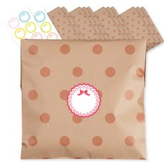 Yeondu Aengdu 牛皮紙圓點包裝袋 + 裝飾貼紙組, 混合色, 12套