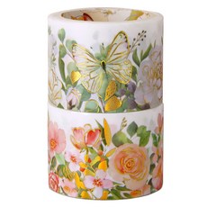 IndiK Botanic Flower遮蔽膠帶 3cm*3m 2種組, 白色, 粉紅色, 1套