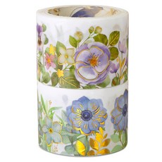 indi.k 植物花卉紙膠帶 3cm x 3m 2款組, 紫色, 藍色, 1套