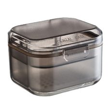 牙套假牙三層清潔收納盒, 1個, 黑色