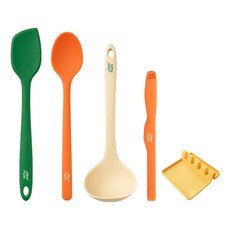 矽膠嬰兒食品炊具 5 件套, 1套, 刮刀 + 夾子 + 料理匙 + 湯勺 + 支架, J套組