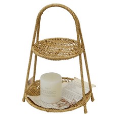 Gongganlove PP飯店式藤編2層托盤架籃, 自然色, 1個