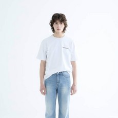 랩101 남녀공용 통기성 슬로건 로고 반소매 면 티셔츠 LO1WTS202