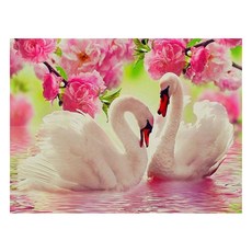 알로데 백조 커플 부부 DIY 라운드 보석십자수 세트 40 x 50 cm, 09 플라워, 1세트