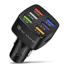 River Fox 車用6孔高速充電器 QC 3.0 1孔 + 3.1A 5孔, 單一商品, 黑色