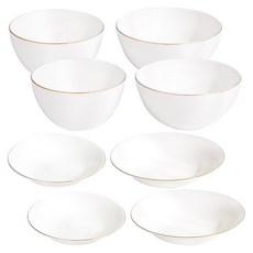 Blanc Gold 2人用家庭套餐 8件組, 白色, 1套, 飯碗 2p + 湯碗 2p + 14cm 邊碟 2p + 16.8cm 邊碟 2p