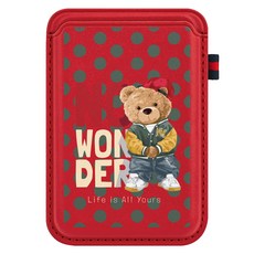 모란카노 테디 디자인 맥세이프 2배 자력 포인트라벨 카드지갑, 패션레드 원더 테디, 1개