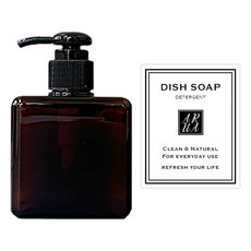 아루아 욕실 주방 사각 디스펜서 일반펌프 250ml + 주방 세제 스티커 세트, 1세트, 브라운