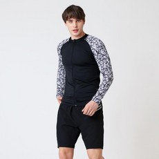베이직엘르 남성용 지오메트릭 집업 래쉬가드 상의 + 비치반바지 세트 BEM-W956K