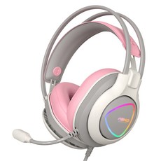 ABKO 震動虛擬7.1 RGB電競耳機, 白色 + 粉紅色, N980