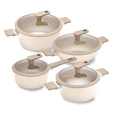 리벤스 인덕션 퍼펙트 세라믹 냄비세트 4개, 로즈베이지, 편수18cm + 양수20cm + 양수24cm + 전골24cm, 1세트