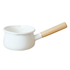 電磁爐適用琺瑯木質單柄牛奶鍋, 1個, 15.3cm, 白色